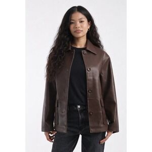 ASOS DESIGN Faux Leather Harrington Jacket Chocolate Brown US 4 F103819
